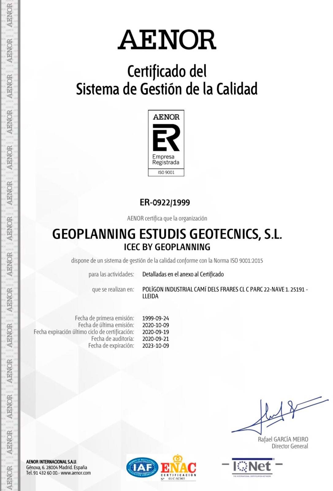 Nueva certificaci&oacute;n de Calidad para nuestro laboratorio ubicado en Lleida